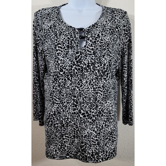 Jones New York Black White Gray Animal Print Top Large Lightweight Soft Flowy - Picture 1 of 5